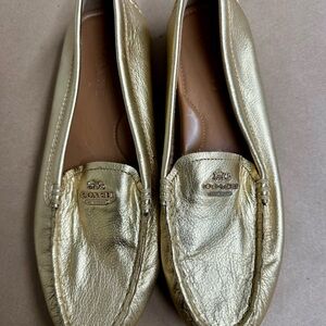 Coach Metallic Gold Leather Slip-On Loafers